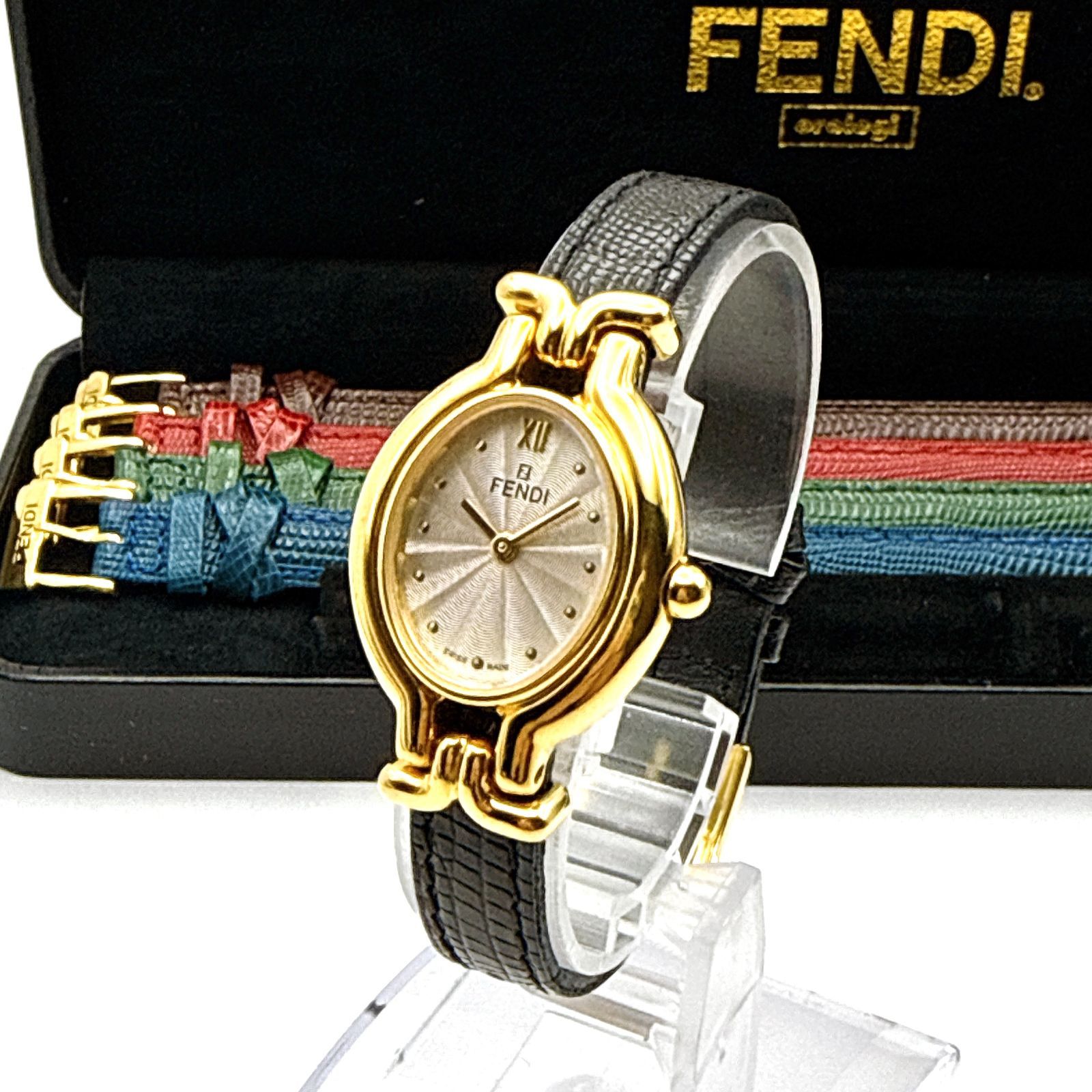 18 稼働 FENDI 時計 レディース カメレオン 640L オーバル レッド A150【箱入り・フルセット】FENDI 640L カメレオン レディースウォッチ