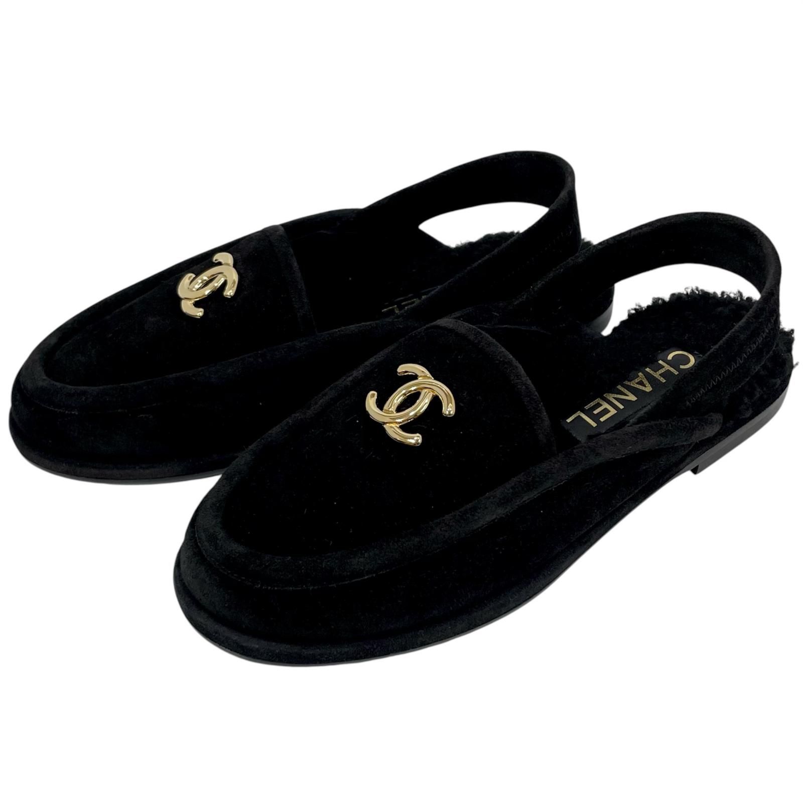 【中古】CHANEL | シャネル ムートンスリングバック ココマーク サンダル 靴 スウェード G46601 ブラック サイズ：36【尾張小牧店】