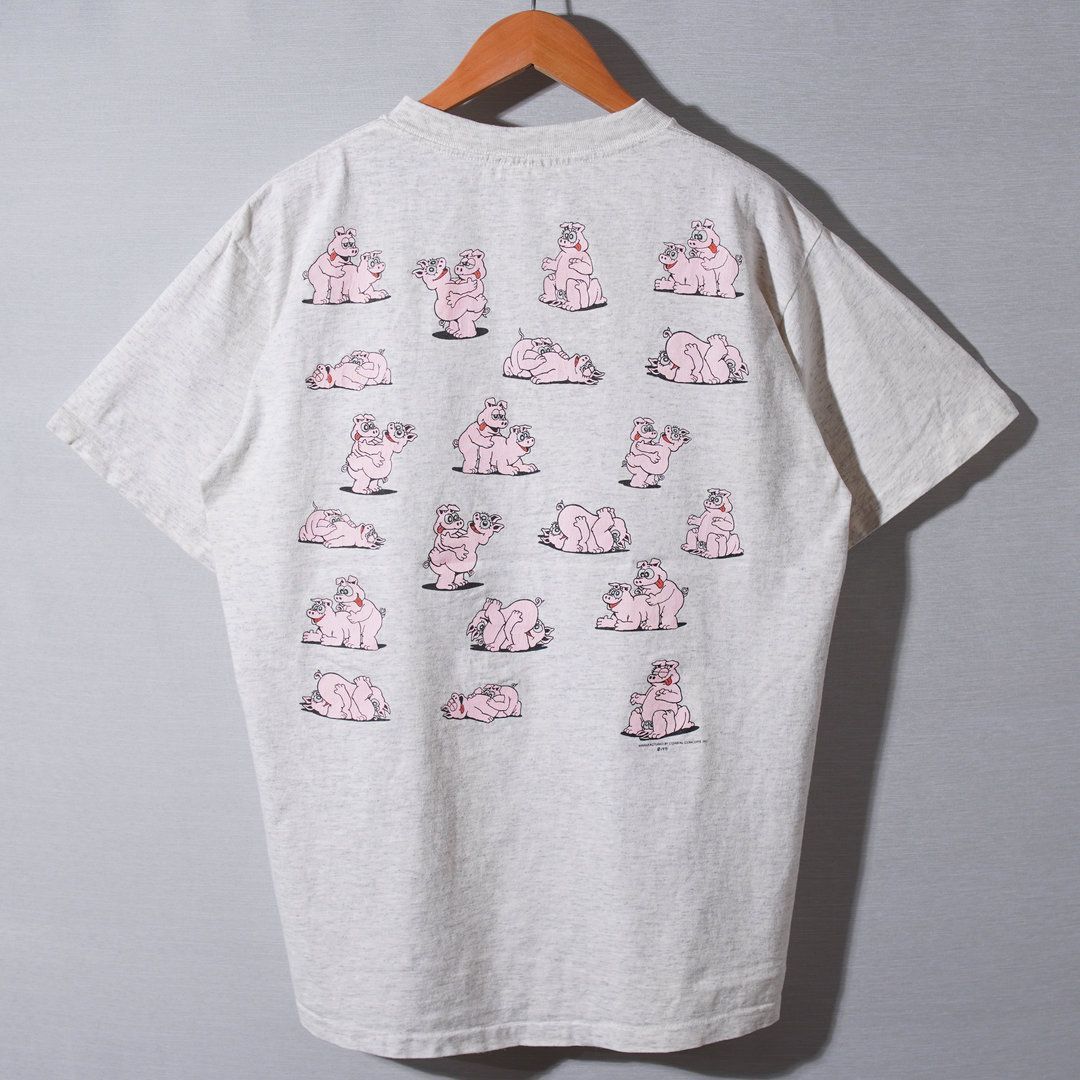 90s USA製 1991年製 四十八手 エロ Tシャツ L グレー アニマル