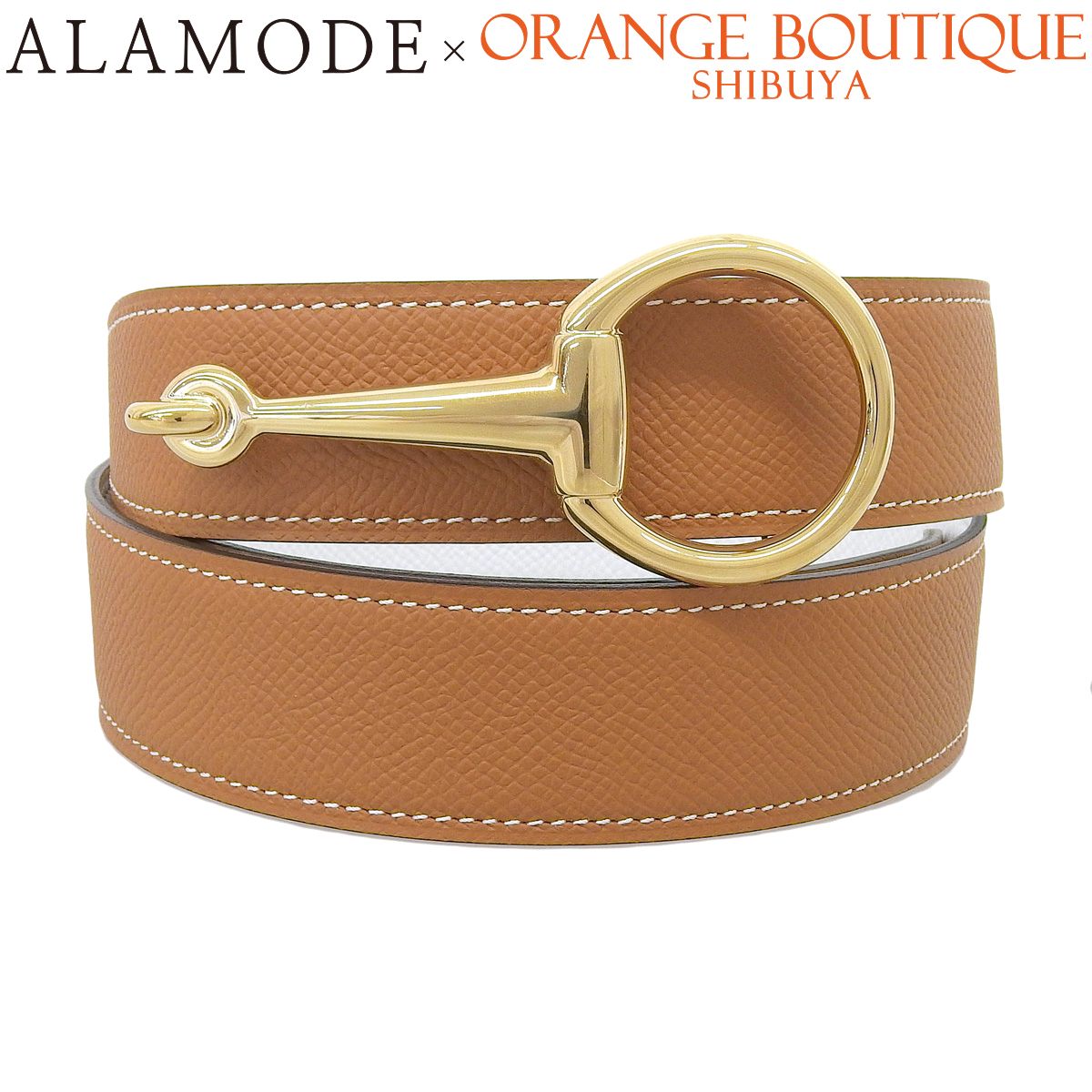 HERMES(エルメス) カザック ベルト ゴールド ブラウン茶 ホワイト白 ヴォーエプソン ゴールド金具 B刻印 ベルト アパレル ファッション小物 服飾小物 メンズ 40802201491【中古】【アラモード】