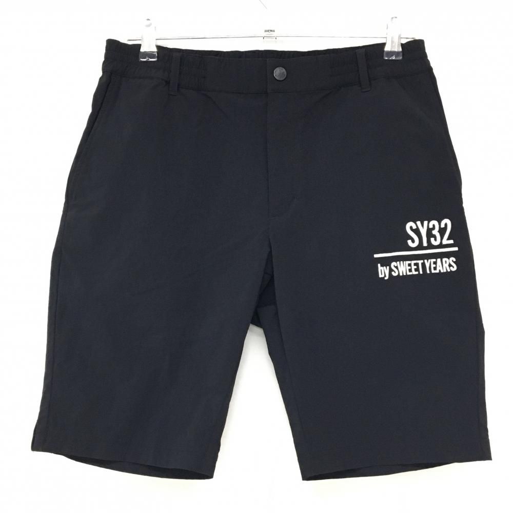 超美品】SY32 ナイロンハーフパンツ 黒 ストレッチ ウエストゴム＆調節