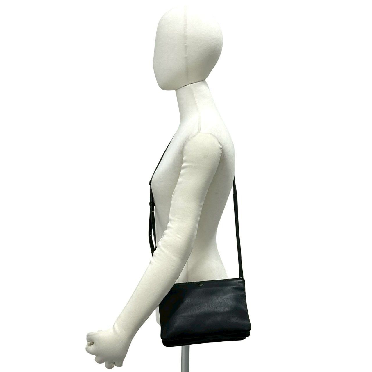 極 美品 CELINE セリーヌ トリオ ロゴ レザー 本革 ミニ ショルダー