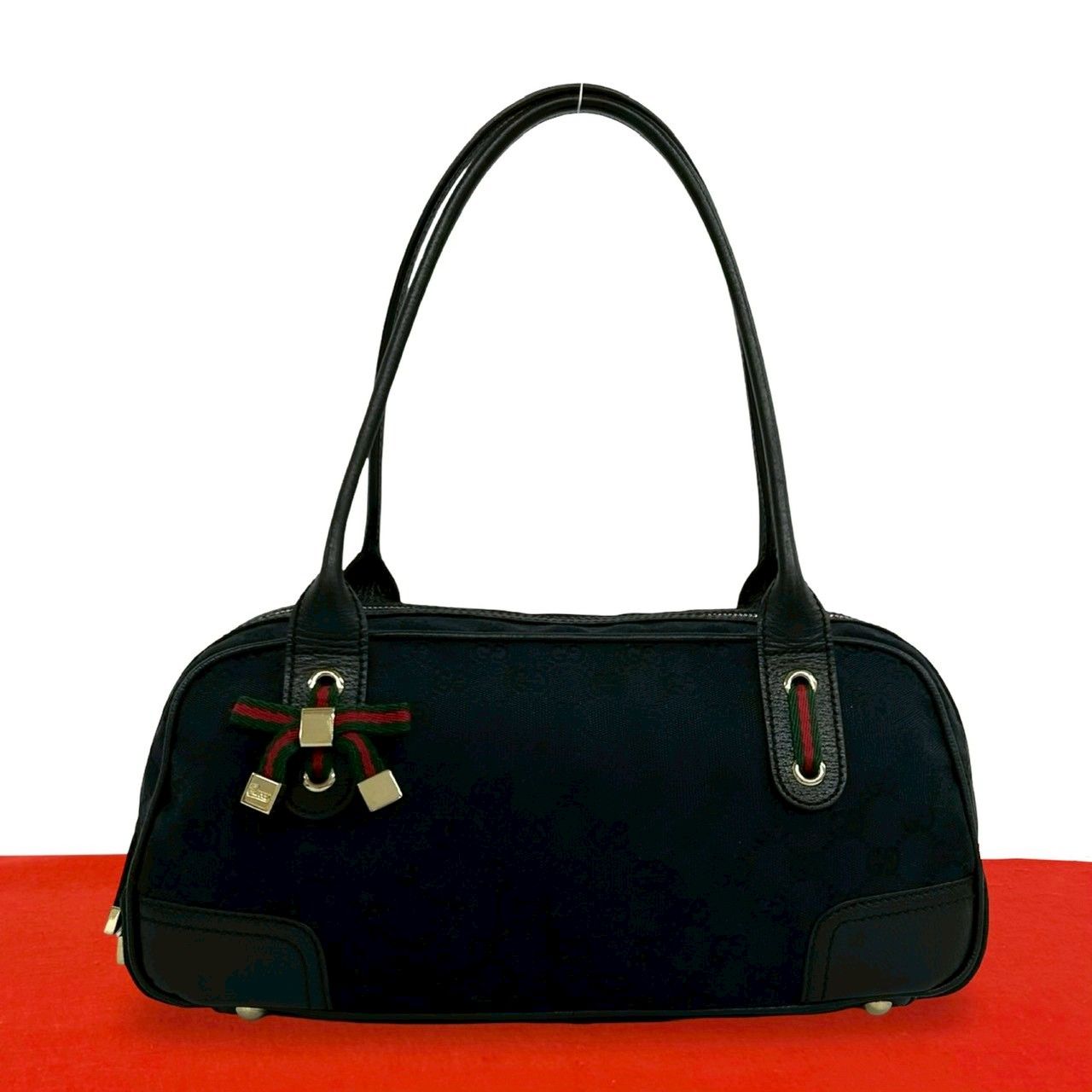 GUCCI グッチ プリンシー　GG ハンドバッグ ブラック キャンバス 極 美品 GUCCI グッチ プリンシー GG キャンバス レザー 本革 セミ