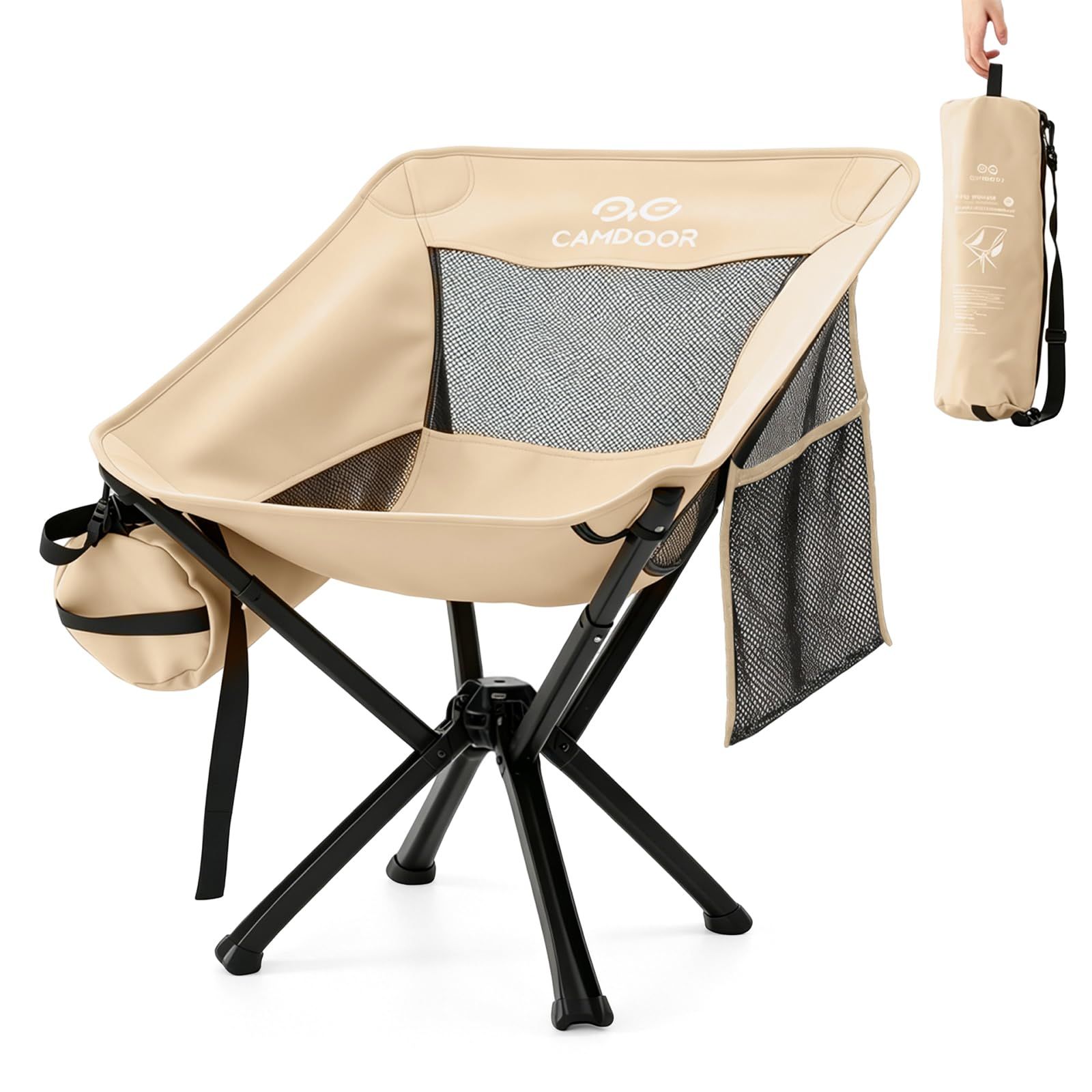 Camdoor キャンプ 椅子【5秒で組み立て・高耐荷重150kg】アウトドア チェア 携帯便利 超軽量 折りたたみ椅子 サイドポケット 収納袋付き | 2026 改良型 キャンプ チェア 600D 耐磨耗生地 メッシュ通気背もたれ 人間工学設計で長時間座ｍａ 9,968円