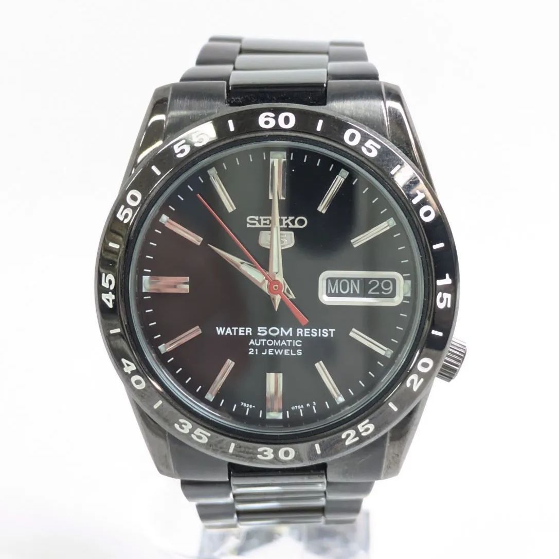 極美品 セイコー5 自動巻き 7S26-02T0 デイデイト 黒文字盤 SEIKO 5 裏