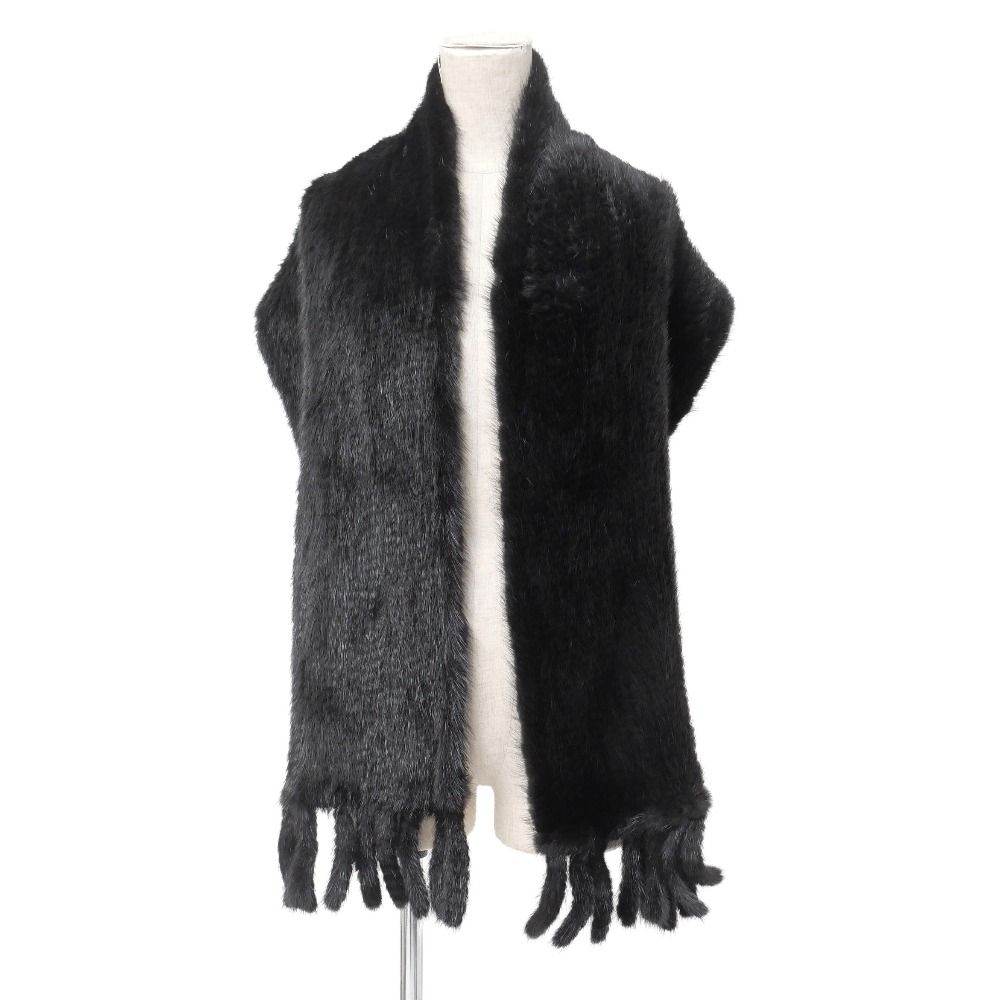 □美品□Mink ミンク ストール ミンクヤーン フリンジ マフラー