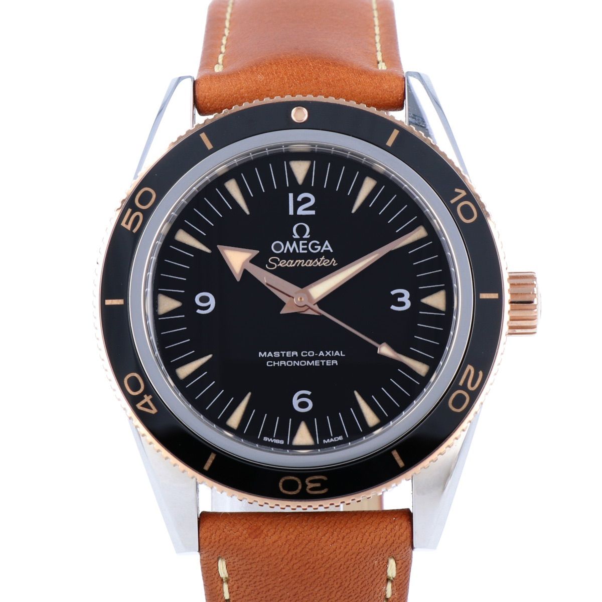 【OMEGA】 オメガ シーマスター300 コーアクシャル 233.22.41.21.01.002 黒文字盤 41mm ステンレス セドナゴールド レザーベルト メンズ 自動巻き オートマ 腕時計 時計 【中古】 USED-SS 【9304】