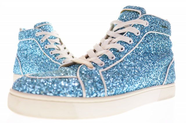 クリスチャンルブタン Christian louboutin ハイカット スパンコール グリッター スニーカー ブルー SIZE 40 【ブランド古着ベクトル】【中古】 ●▲260626