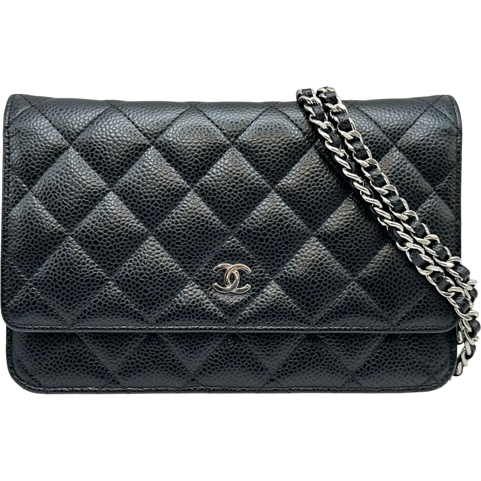 シャネル CHANEL マトラッセ チェーンウォレット A33814 25番台 ブラック シルバー金具 キャビアスキン レディース ショルダーバッグ