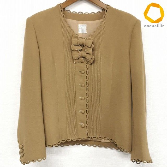 #anc カネコイサオ KANEKO ISAO ジャケット ノーカラー リボンモチーフ ピンタック ベージュ系 レディース [1000022]