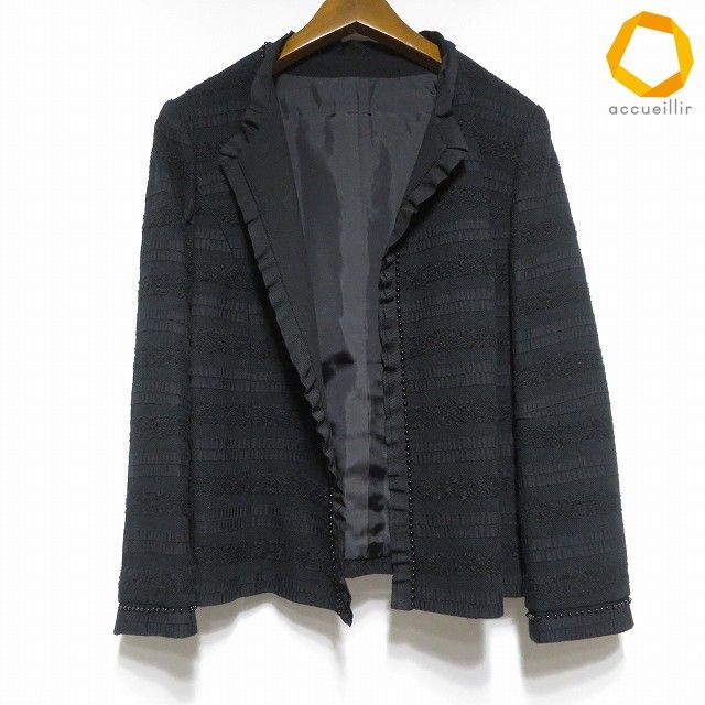 #anc レリアン Leilian ジャケット 13 黒 大きいサイズ ビーズ フリル ボーダー レディース [1009664] 9,360円