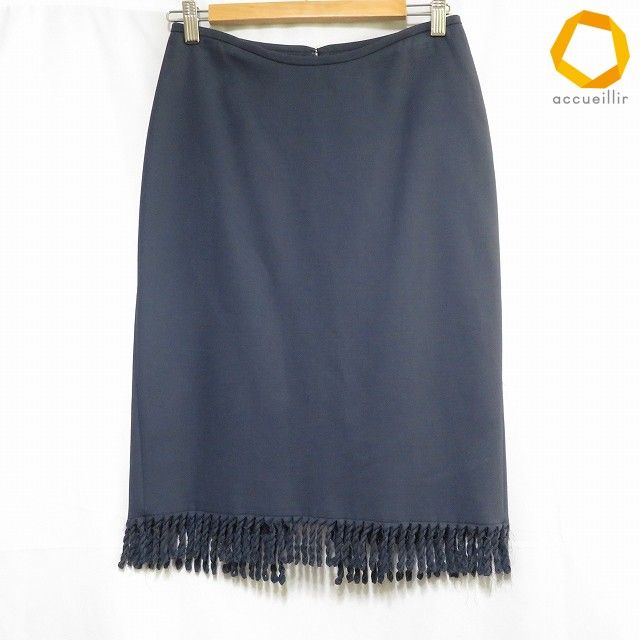 専用　アニオナ　AGNONA ブルー　スカート anc アニオナ AGNONA スカート 40 紺 イタリア製 膝丈 バックジップ