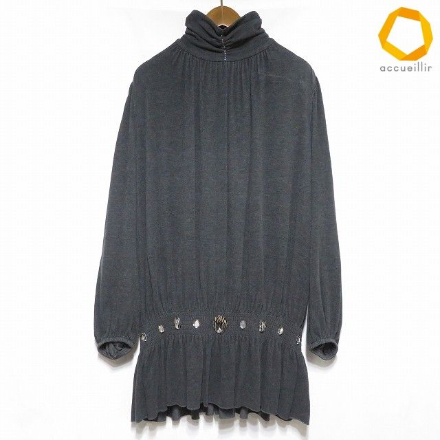 #anc GKITALIYA 伊太利屋 カットソー 9 グレー タートルネック ビジュー ラインストーン バックジップ レディース [1007375]