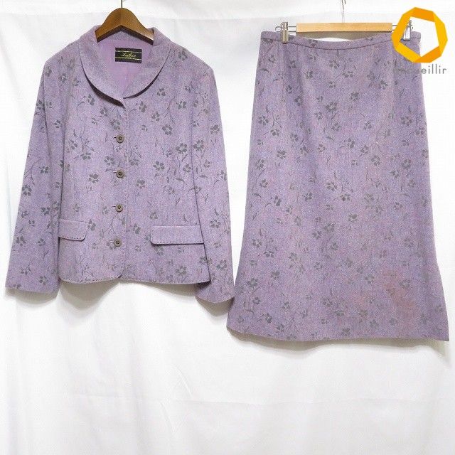 #wxc レリアン Leilian セットアップ 15+ 紫 花柄 大きいサイズ ジャケット スカート ロング丈 レディース [1013666]
