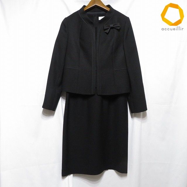 #anc カルヴェン Carvenparis FORMAL セットアップ 8 黒 フォーマル ワンピース 重ね着風 七分袖 リボンモチーフ レディース [1014166]
