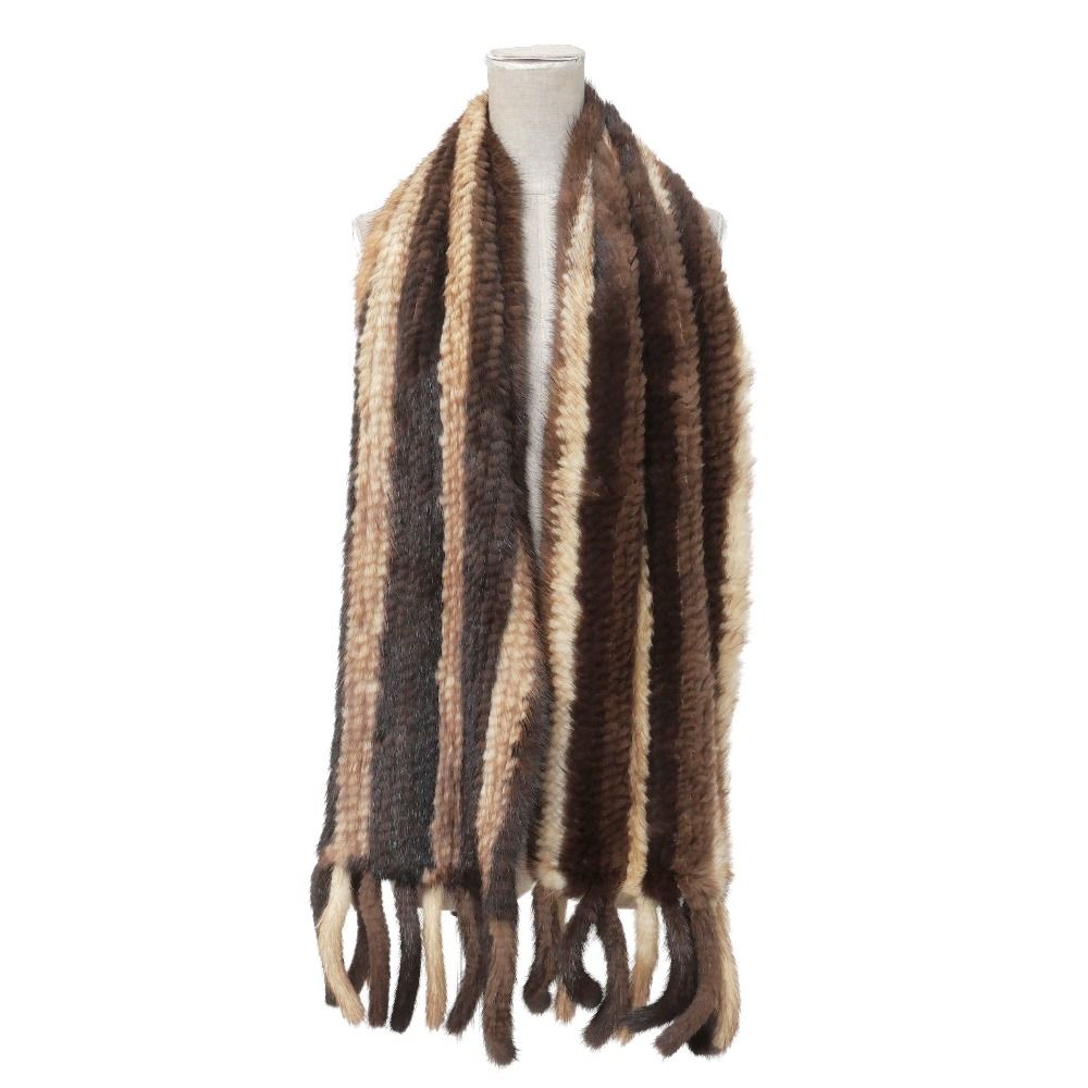 □美品□Mink ミンク ストール ミンクヤーン フリンジ マフラー 毛皮 