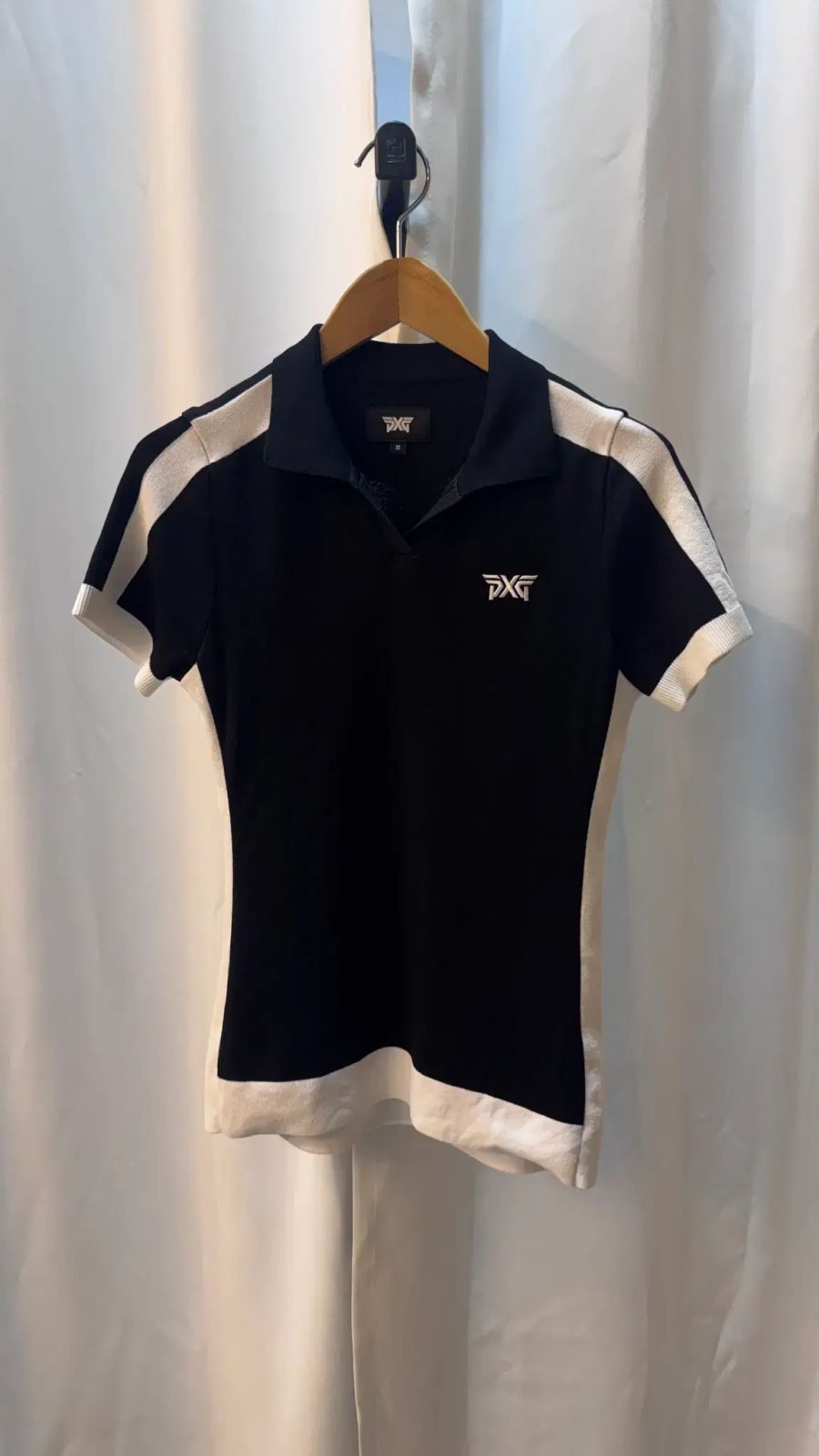 PXG レディース ブラック 半袖 ニット カラーTシャツ A336