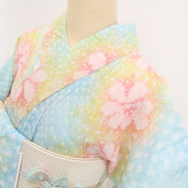 新品・浴衣】有松鳴海絞り 綿 夏着物 仕付け糸付 tomihisa“心弾む花々