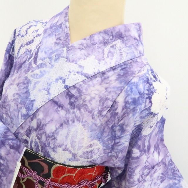 新品・浴衣】有松鳴海絞り 薔薇 綿 夏着物 仕付け糸付 トールサイズ