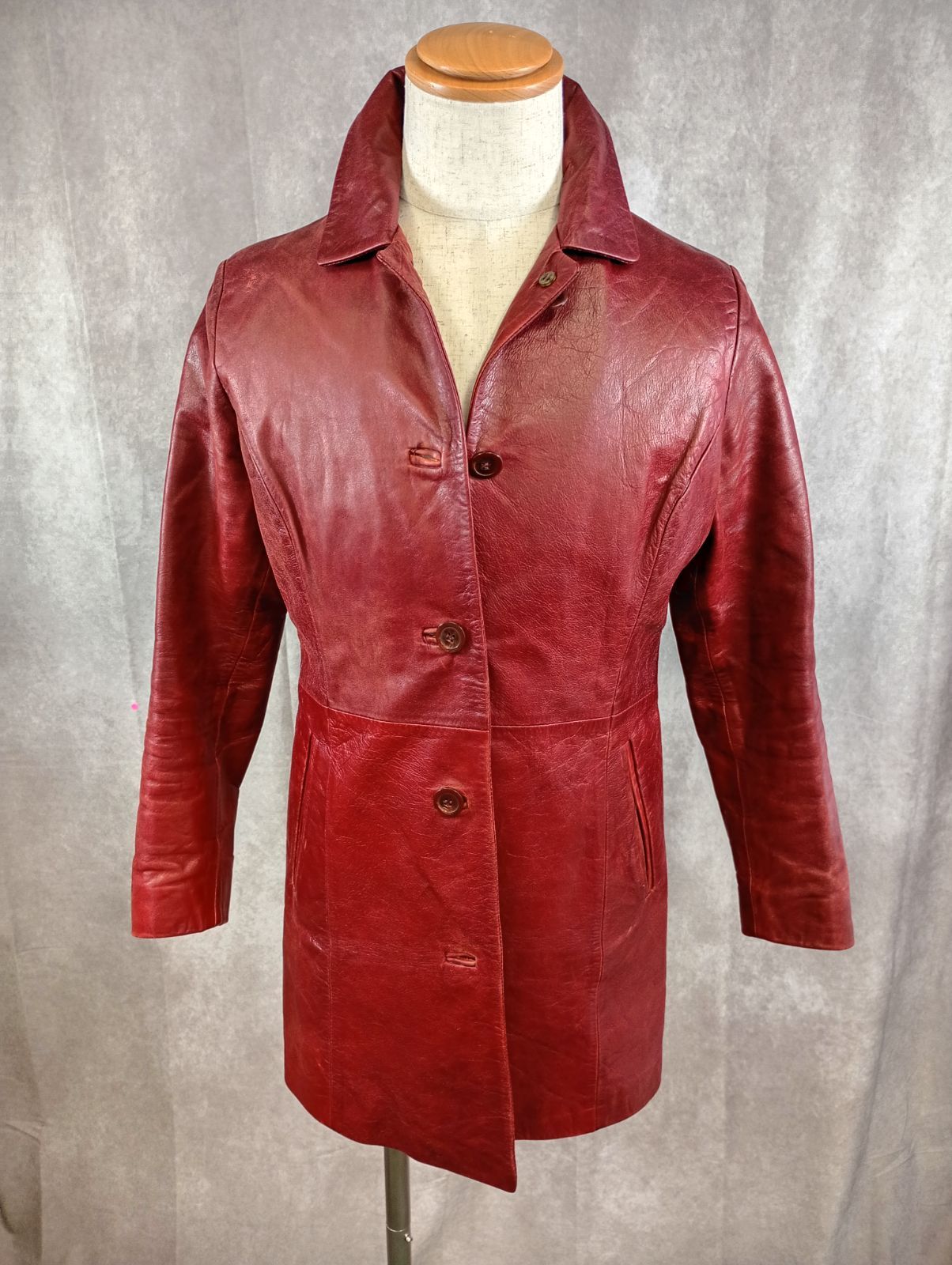 | Vera Pelle イタリア製本革レザーコート | ヴィンテージ風 | XS | ボルドー | メンズ | [No.500081] 11,360円
