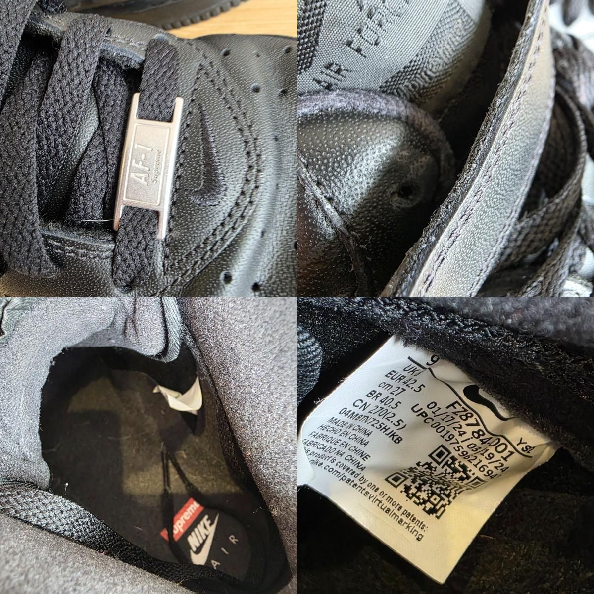 NIKE ナイキ ×SUPREME AIR FORCE 1 MID エアーフォース ハイカットスニーカー　27ｃｍ スニーカー FZ8784-001 メンズ レザー ブラック 中古｜詳細画像