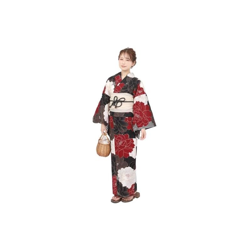 [Fuuka] 風香 二部式 浴衣 単品 レディース セパレート フリーサイズ 牡丹 黒 X50H12