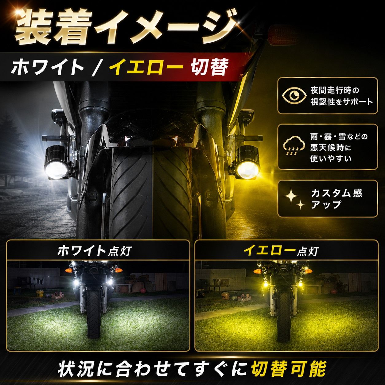 バイク LED フォグランプ 2個セット プロジェクター 2色切替 ホワイト