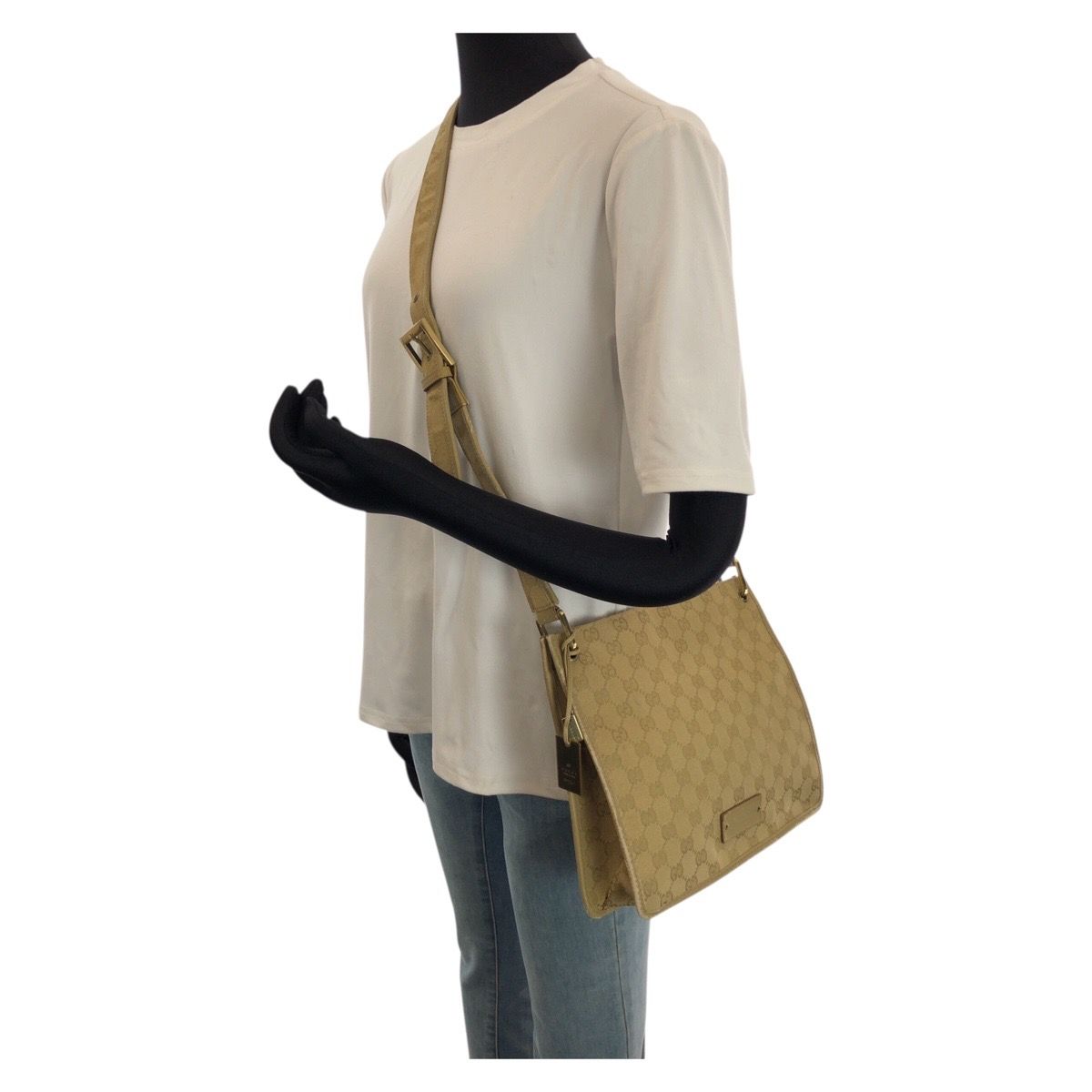 GUCCI グッチ ベージュ ゴールド金具 GGキャンバス/レザー 91762