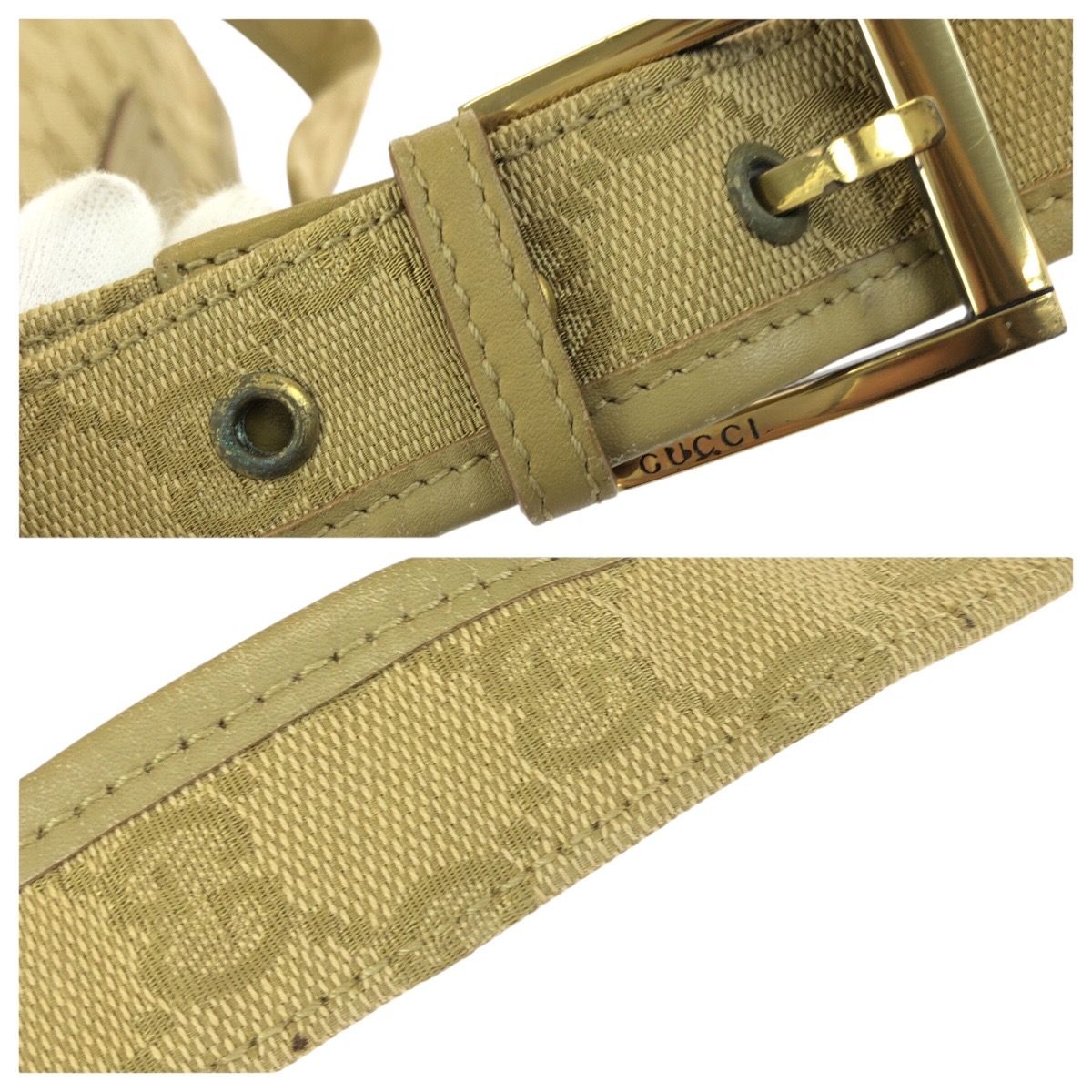 GUCCI グッチ ベージュ ゴールド金具 GGキャンバス/レザー 91762