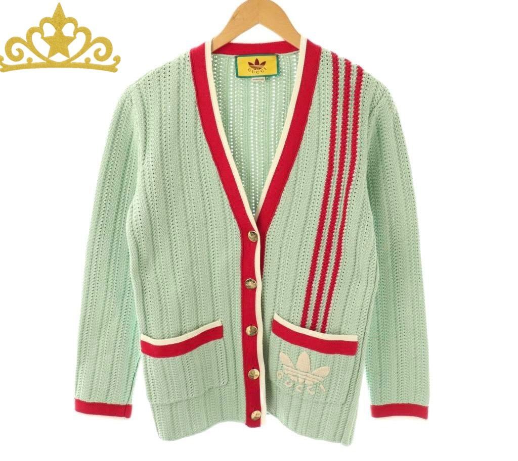 GUCCI × adidas ラインロゴ ローゲージ ニット カーディガン レディース XS グッチ アディダス 40,300円