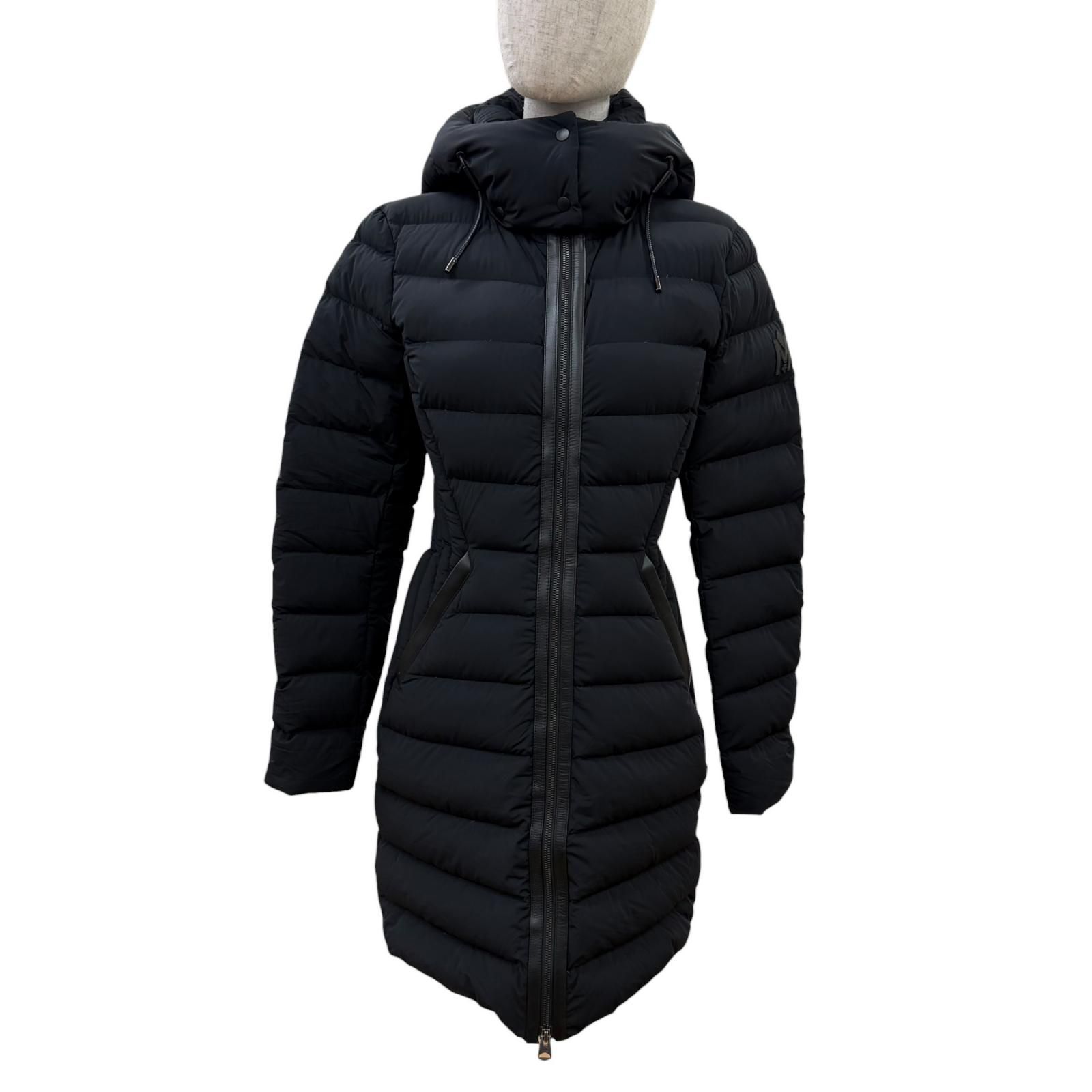 美品☆MACKAGE マッカージュ 11332660-3A FARREN レザー使い フード付 ZIP UP ダウンコート ブラック XS 正規品 レディース ガーメント付