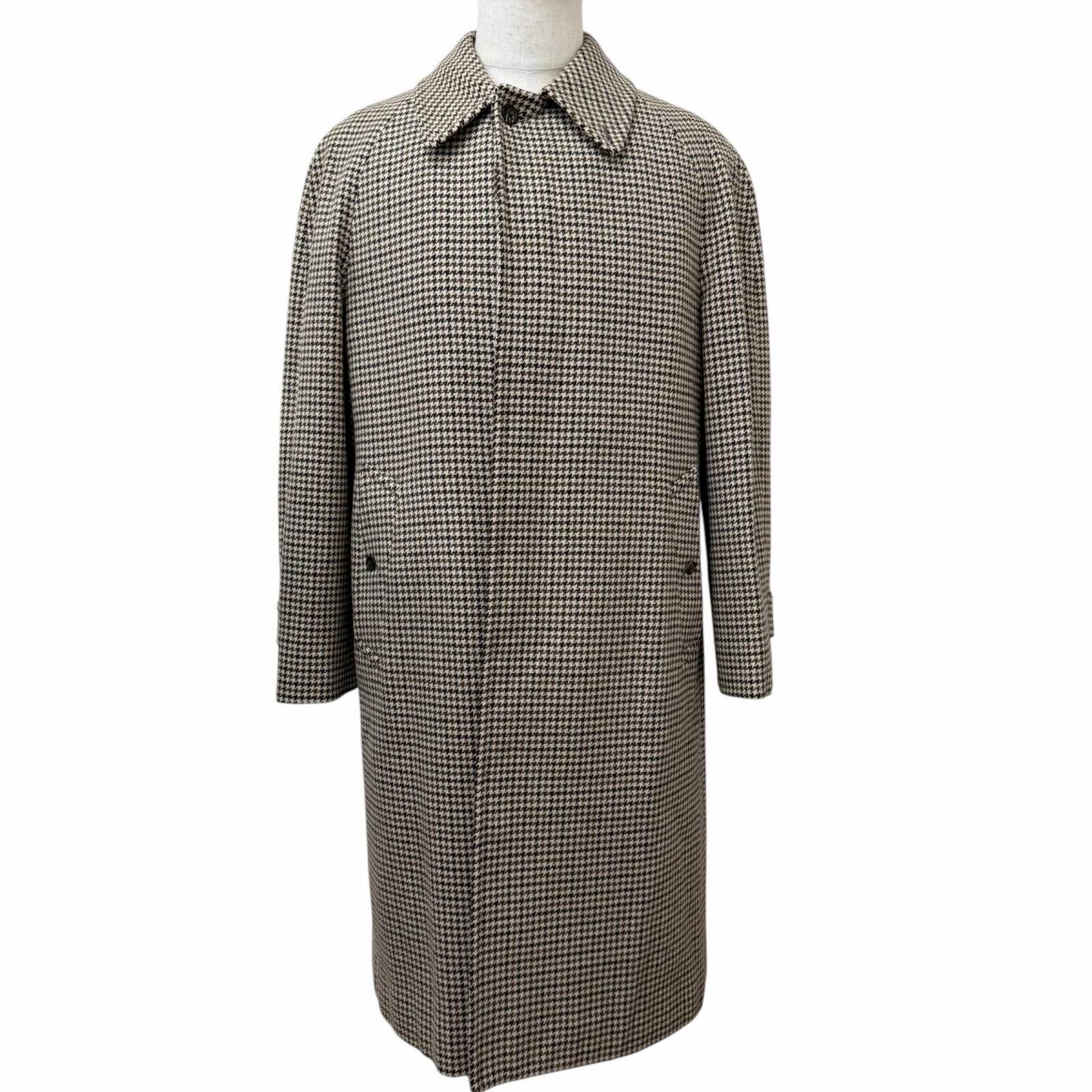 美品□Burberrys バーバリー ヴィンテージ カシミヤ 羊毛 千鳥格子柄 フライフロント ロング ステンカラーコート ブラウン L メンズ