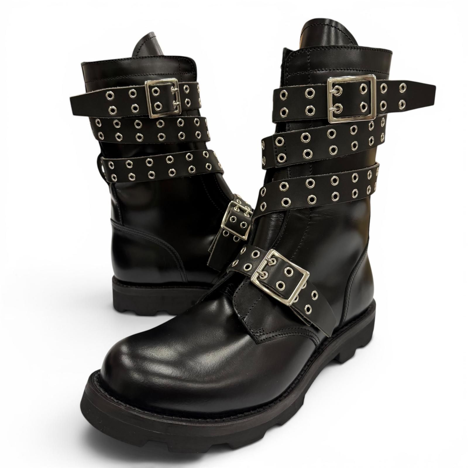 未使用品ORIMI オリミ 26SS STRAPPED BIKER BOOTS レザー ベルトデザイン Vibramソール バイカーブーツ ブラック 42 メンズ 箱付き
