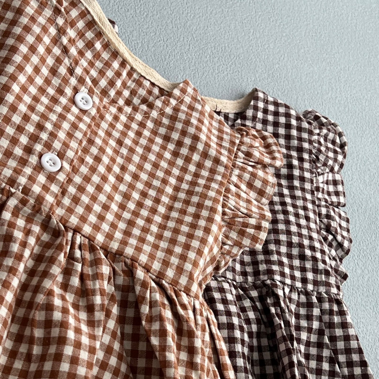 韓国子供服風 ベビー ギンガムチェック フリル セットアップ 夏 