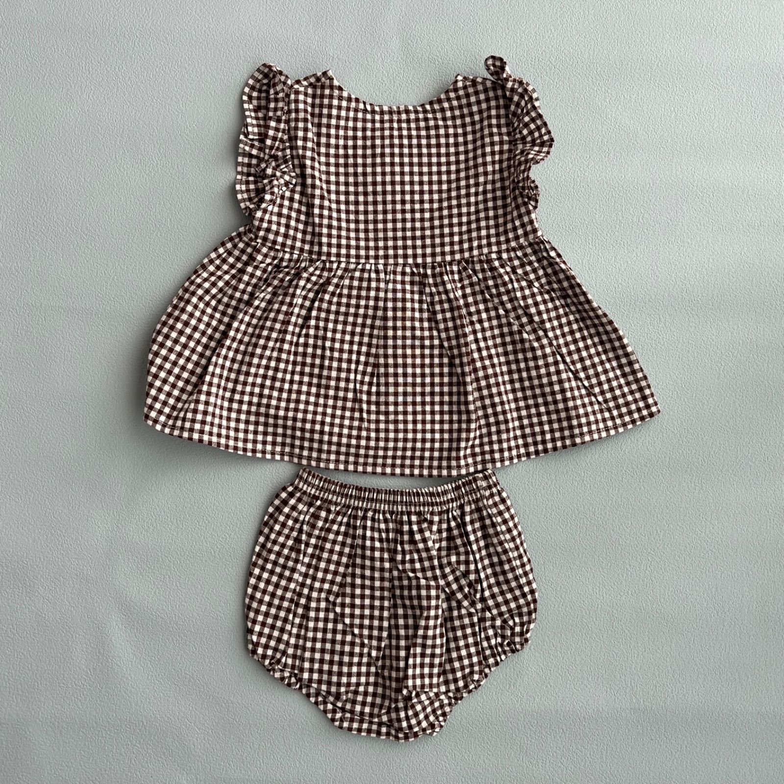 韓国子供服風 ベビー ギンガムチェック フリル セットアップ 夏 