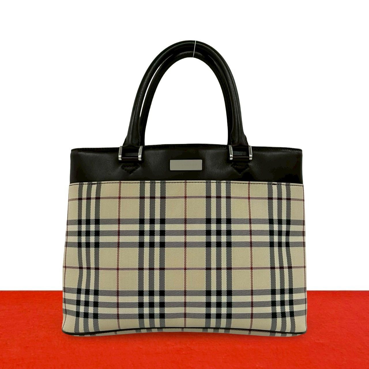 極 美品 BURBERRY バーバリー ノバチェック 柄 ロゴ プレート 金具