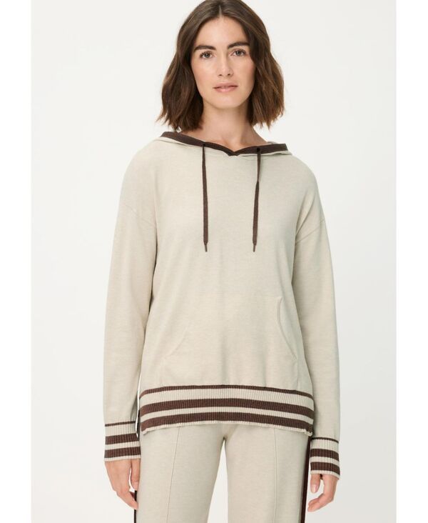 オルセン レディース アウター ニット・セーター ニット パーカー Olsen Womens Knit Hoodie Pullover with Stripes Almond beige mel ベー