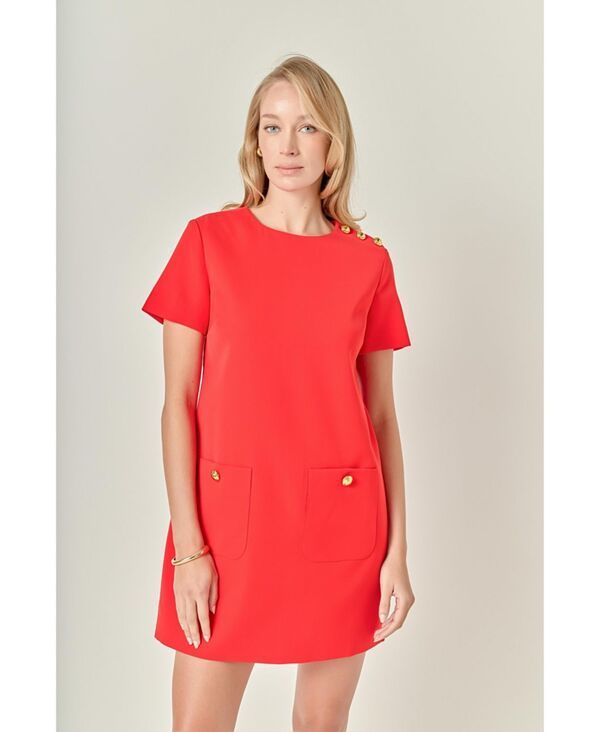 イングリッシュファクトリー レディース トップス ワンピース ミニワンピース ミニ English Factory Womens Gold Button Detailed Mini Dress Red