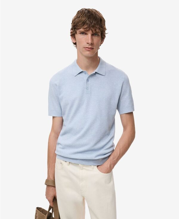 マンゴ メンズ トップス ポロシャツ ニット MANGO Mens Structured Knitted SlimFit Polo Shirt Aqua Green アクア