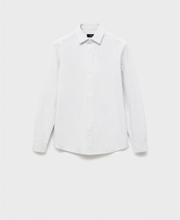 マンゴ メンズ トップス シャツ コットン MANGO Mens Cotton Kodak Striped Shirt Gray グレー