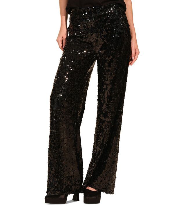 イザックミズラヒ レディース ボトムス カジュアルパンツ ワイドレッグ パンツ スパンコール Isaac Mizrahi Womens Sequin Wide Leg Pants Black ブラック