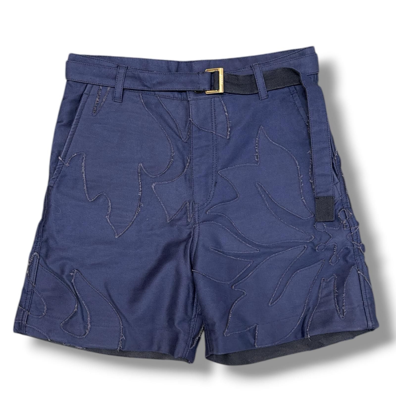 Sacai サカイ Suting ショーツ　ネイビー　サイズ2 sacai Floral Embroidered Patch Suiting Shorts フラワーパッチ