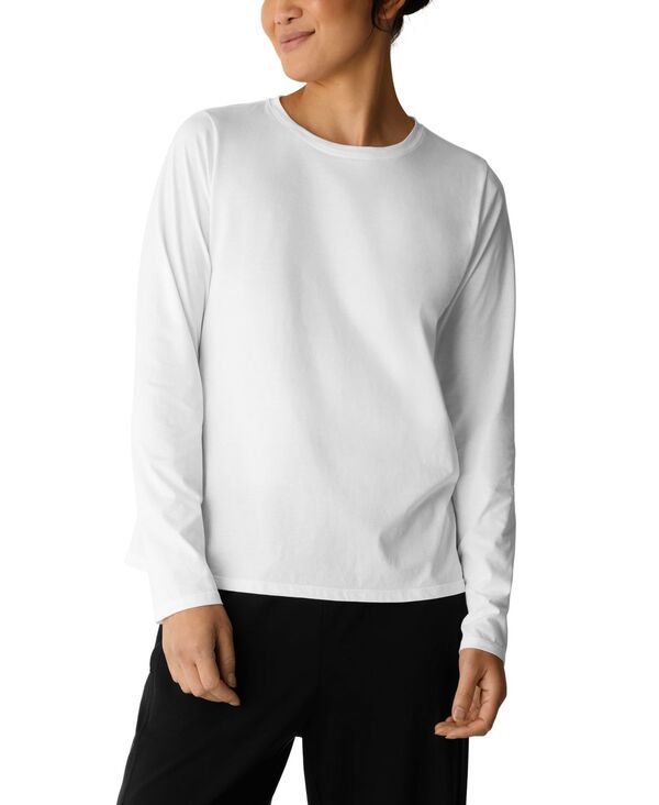 エイリーンフィッシャー レディース トップス シャツ 長袖 Eileen Fisher Womens Round Neck LongSleeve Top White ホワイト