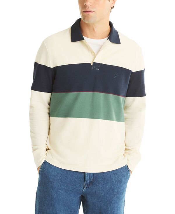 ナウティカ メンズ トップス ポロシャツ 長袖 Nautica Mens Color Block LongSleeve Rugby Polo Natural