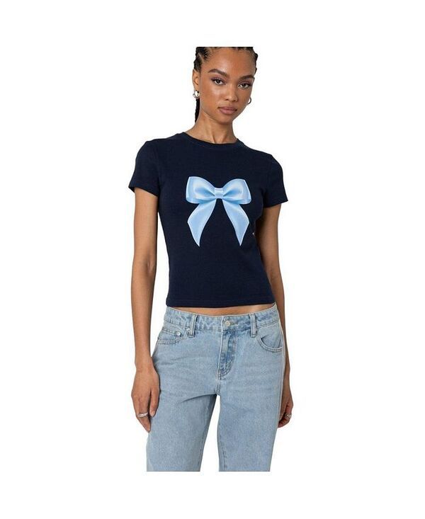 アディクテッド レディース トップス シャツ Edikted Womens Tied Up T Shirt Navy ネイビー