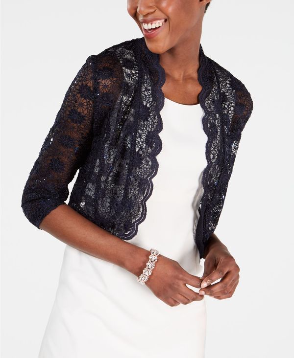 アールアンドエムリチャーズ レディース アウター ニット・セーター スパンコール レース R M Richards Scalloped Sequin Lace Bolero Navy ネイビー