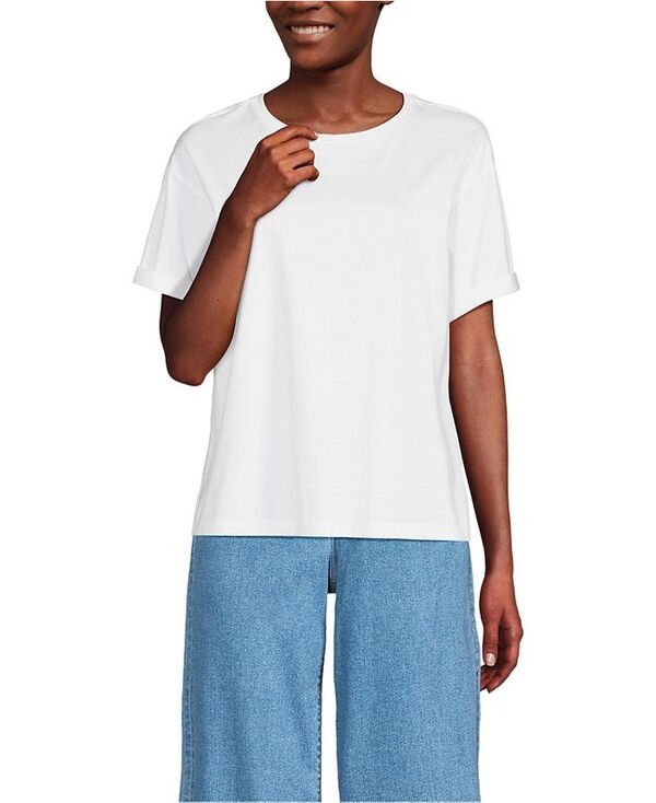 ランズエンド レディース トップス シャツ クルーネック Tシャツ Lands End Womens Oversized Supima Short Sleeve Crew Neck TShirt Wh