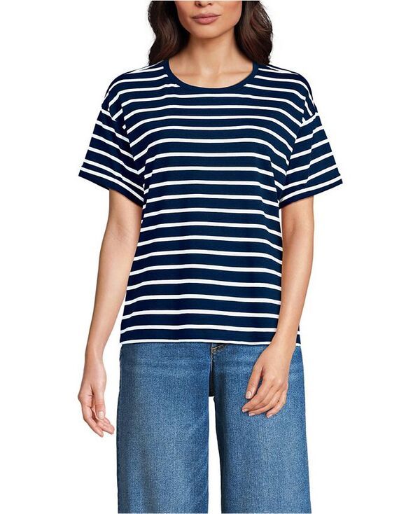 ランズエンド レディース トップス シャツ クルーネック Tシャツ Lands End Womens Oversized Supima Short Sleeve Crew Neck TShirt De