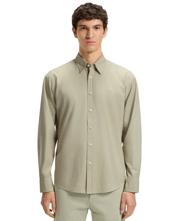 ヒューゴボス メンズ トップス シャツ コットン Hugo Boss Mens Cotton Poplin RegularFit Dress Shirt Open Green グリーン