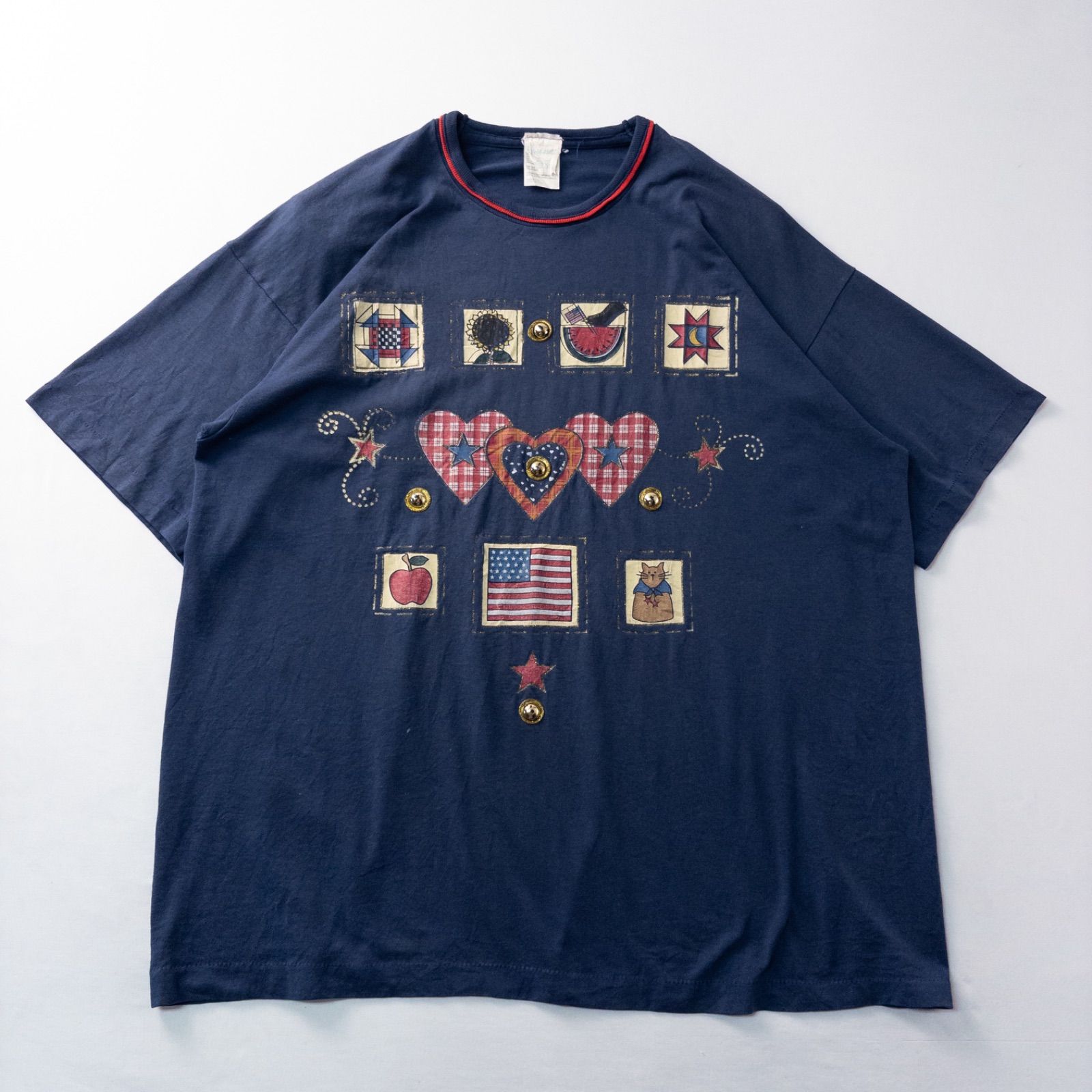 ビンテージ古着USA製90sフェード レトロポップ 装飾 ラメ プリントTシャツ